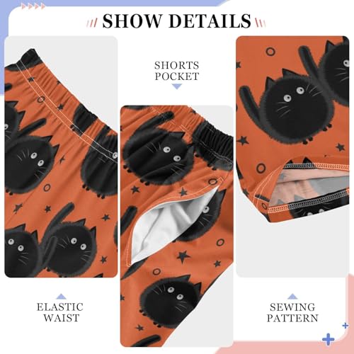 Black Fat Cat Boys Long Pants Soft Trousers Elastic Waist Kids Lounge Bottoms with Pockets S-XL4