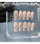 Handmade Press On Nails Long,Smile French Cat Eye Planet Fake Nails Kit,Reusable UV Gel Cured Stu...