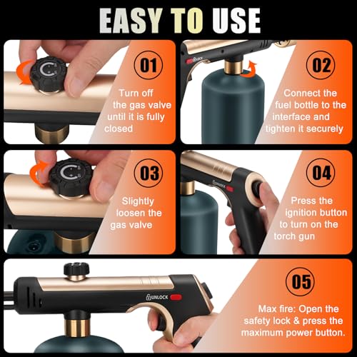 Image of Propane Torch Gun With One-Touch Max Fire, Adjustable Kitchen Torch, Powerful Propane Torch With Many Safety Features(Tank Not Included)