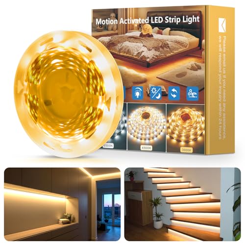 LUXONIC USB Motion Activated LED Light Strip,16.4FT/5M Motion Sensor LED Strip Lights,USB Dimmable Night Light with Timing Off Modes,Under Cabinet Light for Bedroom, Closet, Stairs