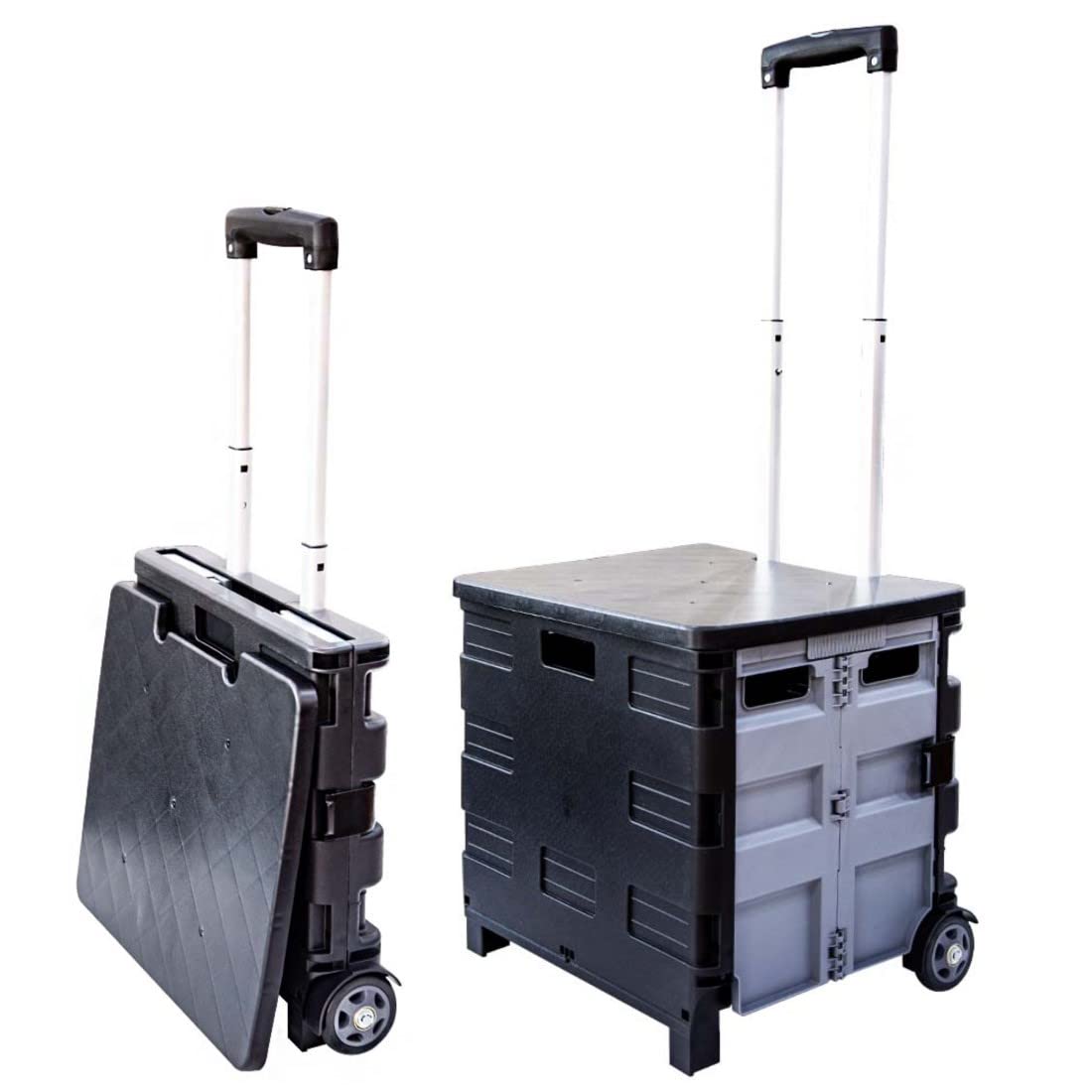 25kg Folding Shopping Trolley Storage Boot Cart Box | Collapsible Trolley with Lid | Portable Cart with Telescopic Handle | Multipurpose Utility Cart for Laundry, Sports, Crafts (Black and Grey) โ image 1