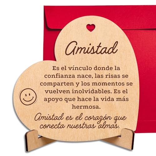 CUBIBOO ART Tarjeta de Madera en Forma de Corazón con Soporte - Regalo amiga - Regalos para mejores amigas - Detalle mejor amiga - Recuerdo original amiga - Recuerdos originales para amigas