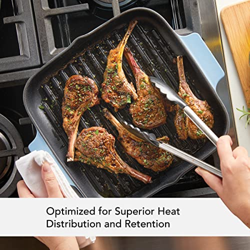 Image of KitchenAid Enameled Cast Iron Square Grill and Roasting Pan, 11 Inch - Blue Velvet
