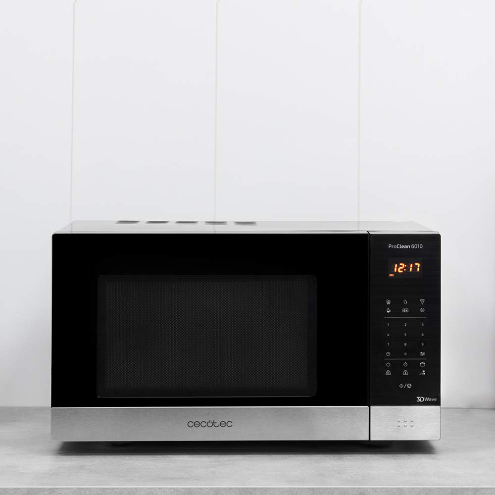 Cecotec Microondas negro ProClean 6010. 800 W, Capacidad de 23 Litros, Revestimiento Ready2Clean para una mejor limpieza, Panel de control y tecnología 3DWave, Control Táctil