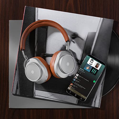 Image of MASTER & DYNAMIC MW75 Active Noise-Cancelling (ANC) Wireless Headphones n Bluetooth Over-Ear Headphones with Mic, Silver Metal /Brown Leather