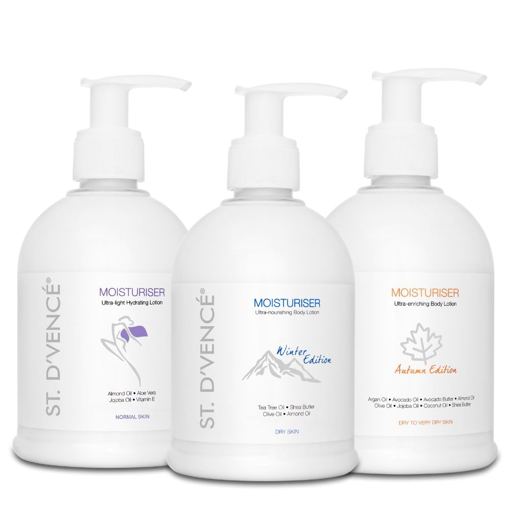 ST. D’VENCE Super Moisturizer Body Lotion Combo | Body Lotion for Women & Men | Original + Winter + Autumn | Deep Moisturisation for All Skin types- 300 ml (Pack of 3) (Super Saver)