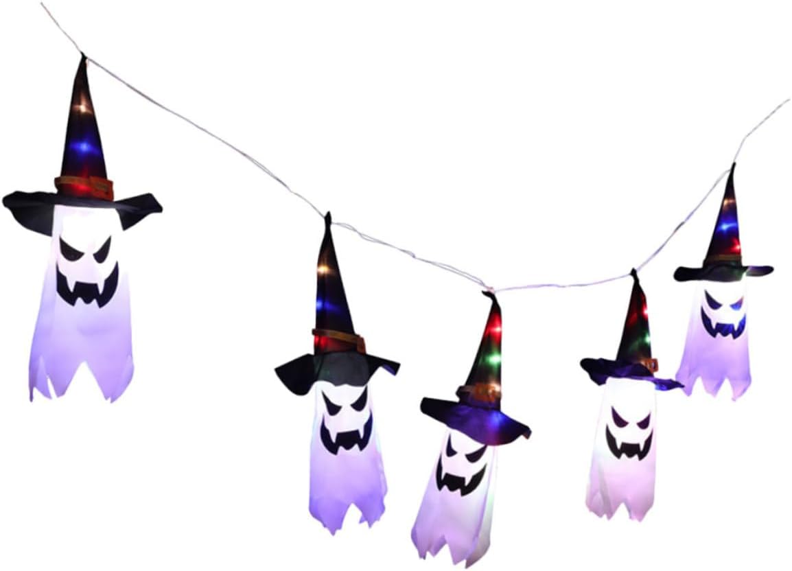 Operitacx Halloween USB String Lights Ghost Curtain Lamp LED Fabric Halloween Decoration Indoor Party Decor USB Operated Creepy String Lights