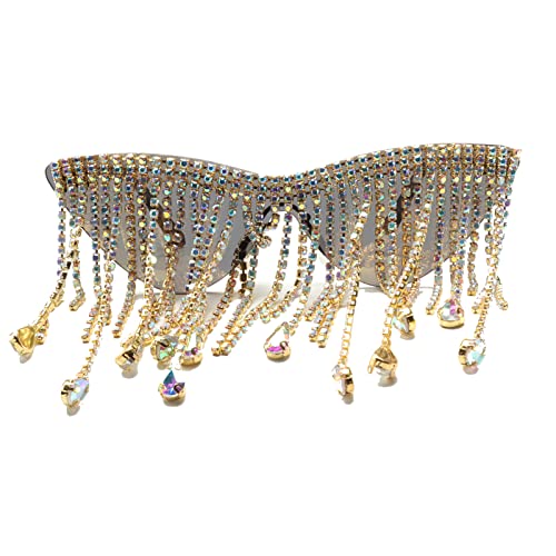 Colorful Tassel Cat Eye Sunglasses Rimless Men Women 90s Disco Sunglasses Oversized One-Piece Sunglasses With Rhinestones 5