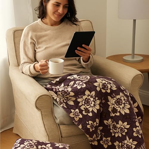 Image of LITO LINEN AND TOWEL 310 GSM Solapur Chaddar Single Size Cotton Reversible Blanket for All Season 60 inch x 90 inch (Maroon Cluster Floral, 60 inchx90 inch)