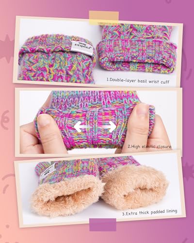 Kids Toddler Winter Warm Fleece Lined Gloves for Girls Boys, Thick Thermal Cute Knit Gloves for Cold Weather4
