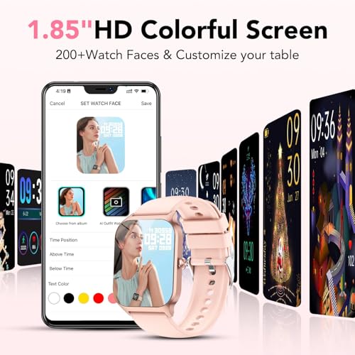 Image of CASCHO Smart Watches for Women, 1.85 inch HD Smartwatch with 120+ Sports Modes /Heart Rate /Sleep Monitor, IP68 Waterproof Fitness Tracker with Bluetooth Calling /Music Control for Android iOS