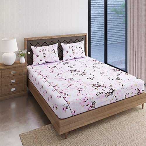 Image of Swayam Pure Cotton Double Bedsheet with 2 Pillow Covers | Size 90 x 100 inch | 160 TC | Floral Design | Soft Breathable Bed Sheet | Comfortable & Durable for Bedroom - Pink