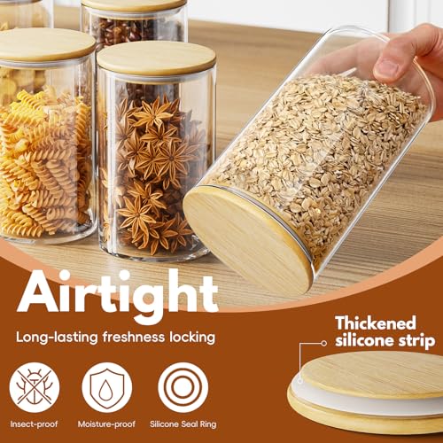 Image of OneDream 32oz Glass Jar with Lid, 6 Pack Coffee Storage Canister for Candy | Seal, BPA-Free, Bamboo Lid, Coffee Bar Accessories, for Coffee Beans, Creamer, Salt, Overnight Oats, Brown sugar, Candy, Tea