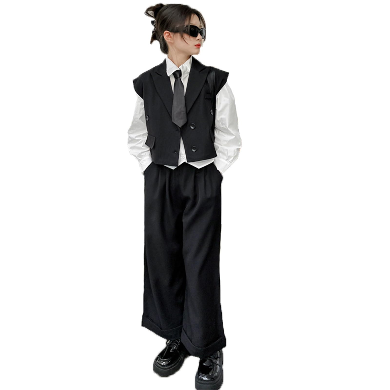 Completo, Abiti alla Moda per Ragazze, da 2 Pezzi con Gilet E Pantaloni A Gamba Larga per Ragazze Adolescenti, Abbigliamento Casual Elegante, con Gilet E Pant, Perfetto per I Viaggi