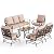 PHI VILLA Extra Large Metal Patio Furniture Sets, All-Weather Steel Frame Heavy Duty Patio Conversation Sets for Backyard, Porch and Garden