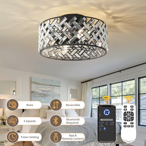 Image of Black Small Flush Mount Ceiling Fans with Lights and Remote