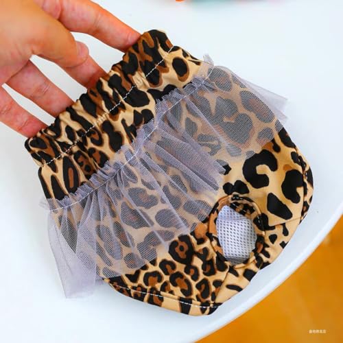Image of Small Dog Sanitary Panties, Lace Washable Reusable Cute Puppy Panties Pet Underwear Diaper Physiological Shorts for Female Girls Dogs (Leopard,S)