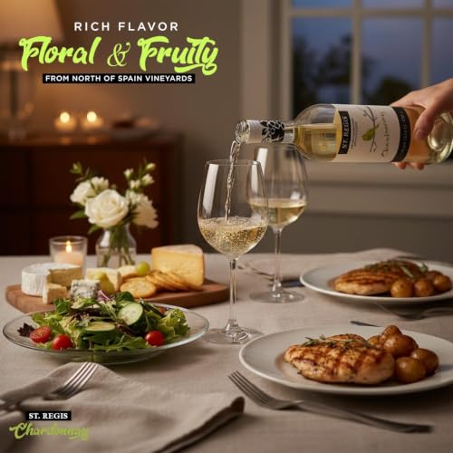 Image of ST. REGIS Non-Alcoholic Chardonnay Beverage, 25.4 Fl Oz (3 Pack) | Alcohol-Free White Beverage with Apple, Pear and Citrus; ; Low Calorie and Low Sugar; Serve Chilled