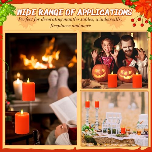 Image of Retisee 3 x 4 Inch LED Candles with Remote Timer Flickering Real Wax Battery Operated for Home Decor (Orange,4 Pcs)