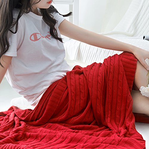 Adory Sweety 100% Cotton Decorative Knit Cable Throw Blanket Super Soft Warm For Couch Chairs Beach Sofa,50 X 60 Inch,As Gift With Free Washing Bag(Red) #TOP5