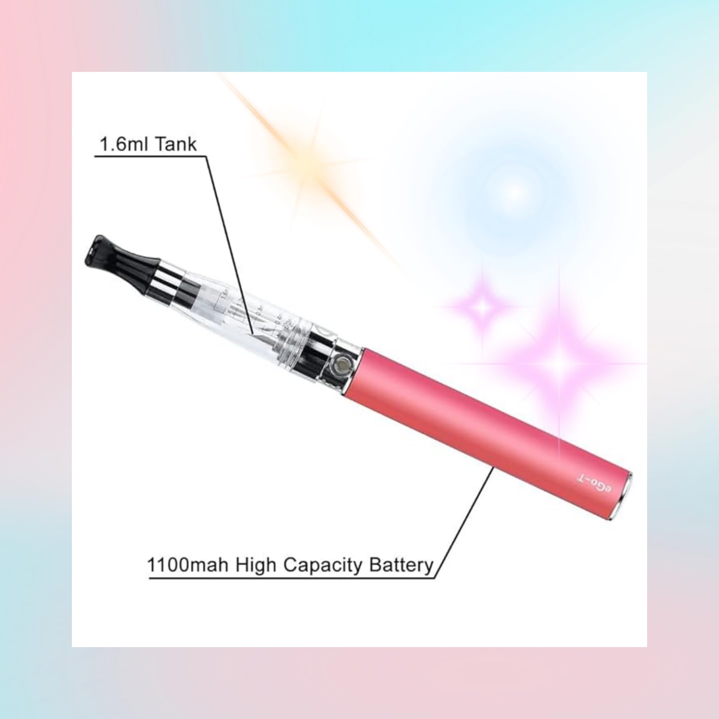 vape starter kit eGo T - 2 packs 1100mAh eGo-T battery e cigarette - 3pcs  spring electrode CE4 atomizer - ecigs full kit - 2ml TPD Version No  E-Liquid No Nicotine (Black-Blue):