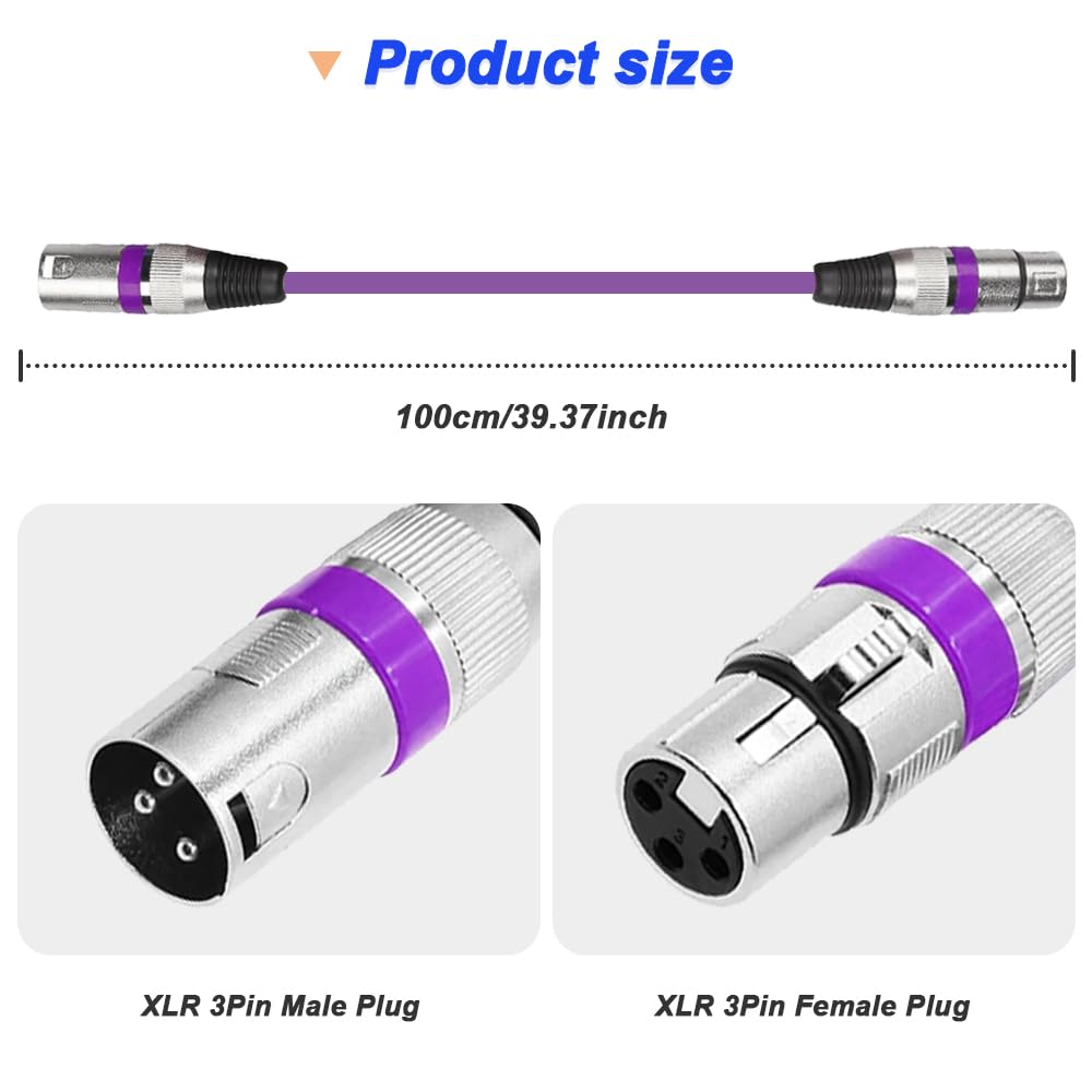 Xiatiaosann XLR to XLR Color Microphone Cable, 3-Pin XLR Male to Male MIC Patch Balanced Shielded Cable for Amplifier, Audio Sound Consoles (6 Pack, 1M/3.3FT) - Image 2