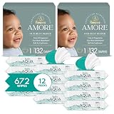 Pampers Amore Size 1 Diapers (8-14 lbs) 132 Count & Aqua Pure Baby Wipes 672 Count Bundle - Hypoallergenic, Unscented