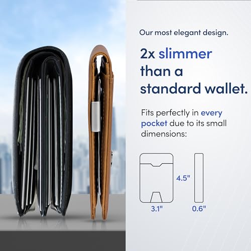 Image of TRAVANDO Money Clip Wallet with AirTag Pocket - RFID Protected Leather Wallet for Men for 11 Cards - including Gift Box (Cognac Brown)