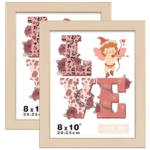 CORE ART 8x10 Picture Frames Ivory White Photo Frames Set of 2, 8 by 10 Colorful Frame with HD Plexiglass, Wall or Tabletop Display