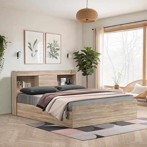Danube Home Supreme 180X200 King Bed With Storage | Sturdy Modern Design Wooden Double Bed Frame Furniture | Quiet & Comfortable Beds | Made In MalaysiaL222.5xW188xH100.5cm - French Sonoma Oak