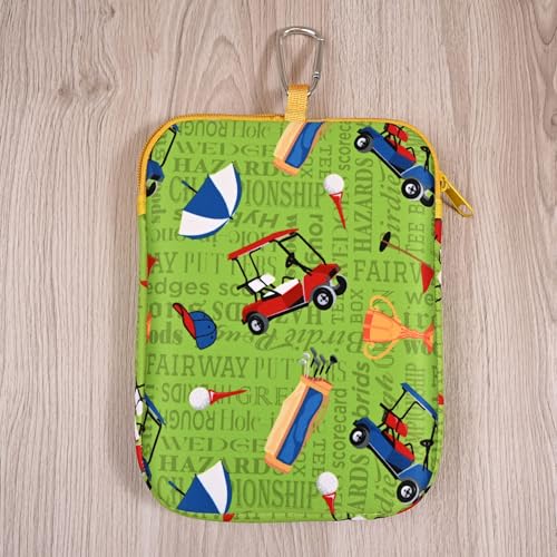 CAIT CHAPMAN HOME COLLECTION Passion for Golf Collection Golf Pouch Bag for Valuables, Tees, Zippered Pocket with a Clip Hook