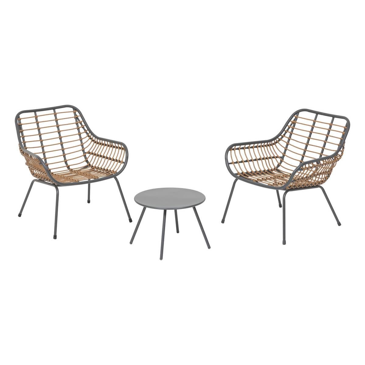 Hespéride - Salon de Jardin Duo Paopao 3 Pièces - Graphite, Résine Tressée, Acier Anti Corrosion, Coussins Inclus - pour Balcon, Terrasse, Petit Espace