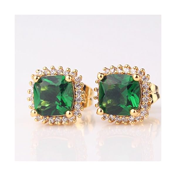 ODETOJOY-1-Pair-Simulated-Emerald-Earrings-18K-Yellow-Gold-Plated-Square-Cubic-Zirconia-Simulated-Diamond-Halo-Stud-Earrings-for-Women-with-Gift-Box-with-Gift-Box ODETOJOY 1 Pair Simulated Emerald Earrings 18K Yellow Gold Plated Square Cubic Zirconia Simulated Diamond Halo Stud Earrings for Women with Gift Box with Gift Box (Green)