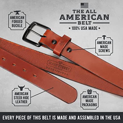 Main Street Forge All American Leather Belt | Made In Usa | Men's Heavy Duty Work Belt | Blk-36 #TOP2