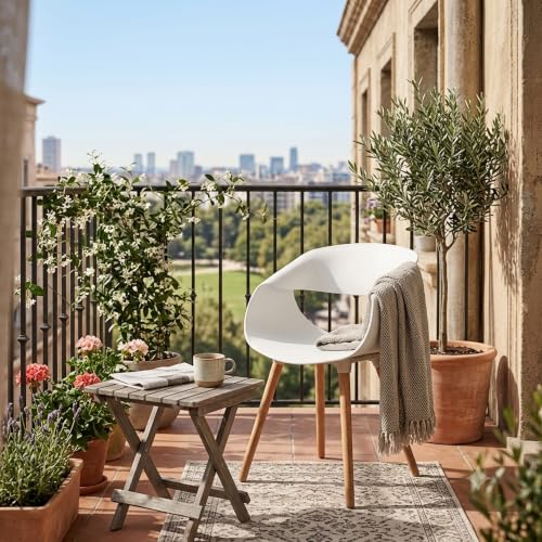 Image of The Artment Sol Bucket Set of 1 Modern Sculptural Stylish Accent White Chair with Curved Bucket Seat & Wooden Legs | for Room, Cafe, Home Office & Modern Interiors | 5 Years Warranty | H - 77.5 CM
