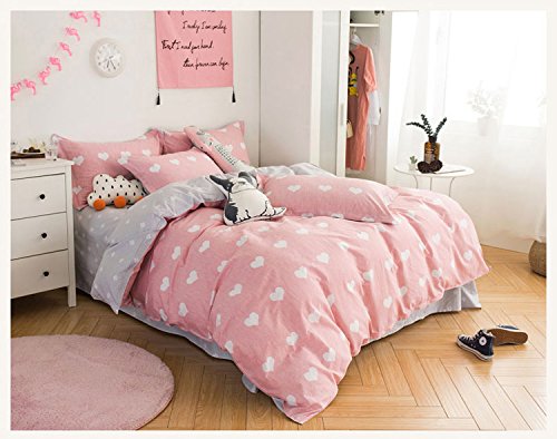 Girls' bed, pink bed sheets, A fitted four piece of cotton, pure cotton, pure cotton, summer, American, European, American, Korean and Princess wind,Little monster,1.5m (5 feet) bed