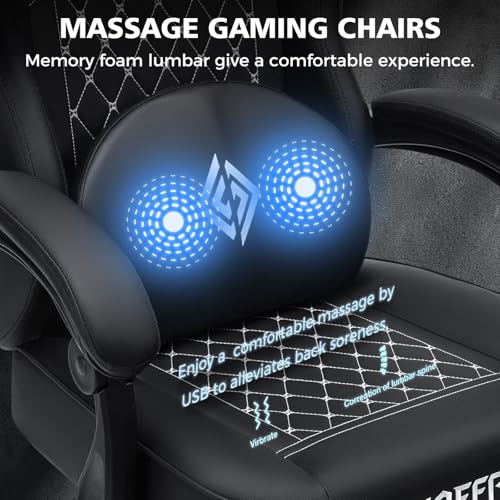 HOFFREE Gaming Chair Computer Chair with Speakers Massage Game Chairs with Footrest Bluetooth High Back Ergonomic Computer Gaming Chairs for Adults Reclining Video Gamer Chair Black の商品画像 4