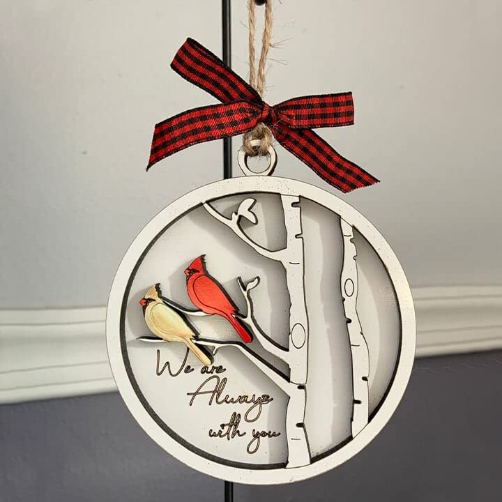 Handmade Memorial Ornament with Cardinals- We are Always with You, Wooden Red Cardinal Ornaments, for Christmas Keepsake Christmas Tree Decorations