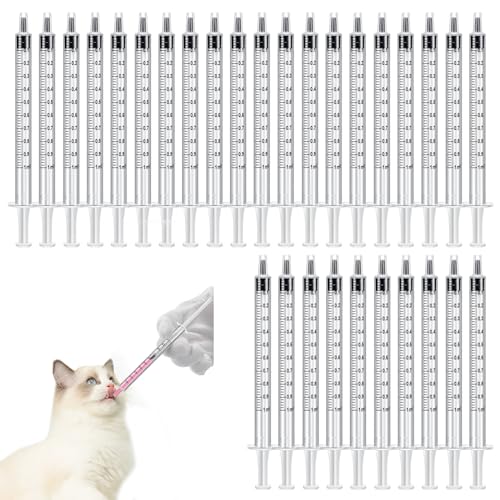 Doyime ペット 投薬器 シリンジ (30枚 1ml) 注射器 子犬 猫 摂食ツール 給水器 哺乳器 流動食計量用 ペット用品 目盛り付き 多機能 携帯用 針なし
