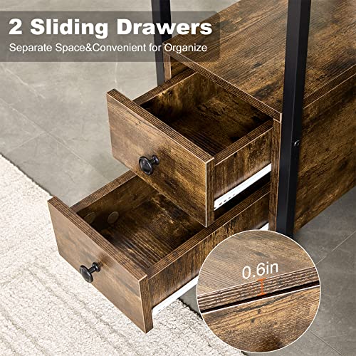 Image of Dungoo Rustic Floor Lamp with Table Storage End Table with Charging Station