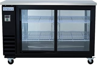 61" Back Bar Cooler Cabinet with 2 Sliding Glass Doors | Commercial Refrigerator Fridge Beer Soda | 324 12-oz Bottles Capacity, 61.1”W x 24.4”D x 41.7”H, Stainless Steel Countertop, Black, 115v