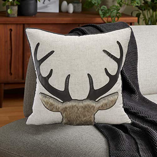 Little Funny Deer Throw Pillow Covers Farmhouse Deer Head Couch Pillow Decorative Linen Fur Deer Throw Pillow Case For Bed, Sofa, 18X18 Inch #TOP2