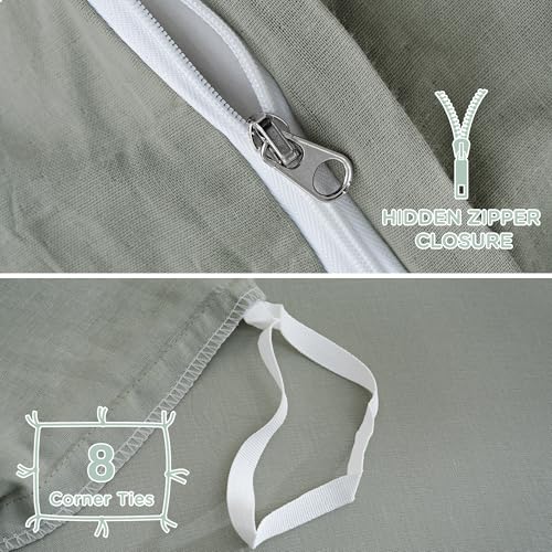Image of TOCOMOA Muslin Duvet Cover 100% Cotton Like Linen Texture Breathable Soft Comfy 3-Piece Sage Green Comforter Cover Bedding Set (Queen 90 inchx90 inch, Comforter Not Included)