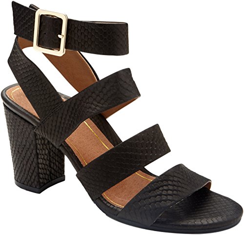 Vionic Women's Perk Blaire Open Toe Heel - Ladies Strappy Sandal with Concealed Orthotic Arch Support Black Snake 6.5 Medium US