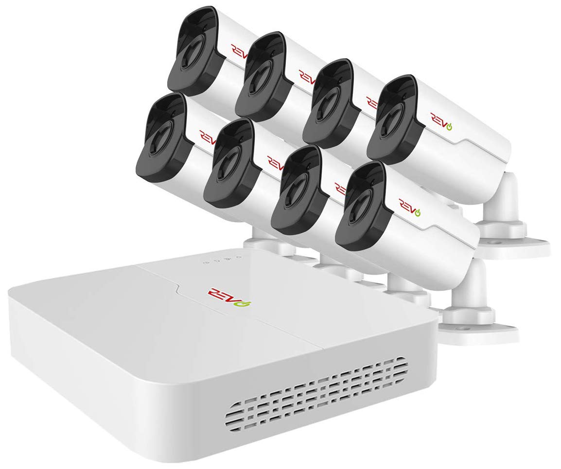 REVOAmerica America Ultra HD 8 Ch. 2TB HDD IP NVR Video Surveillance System, 8 x 4MP IP Bullet Security Cameras - Remote Access via Smart Phone, Tablet, PC & MAC, White, 8 Channel (RU81B8G-2T)