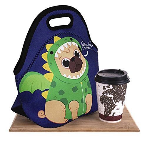 Neoprene Lunch Bag Washable Cute Pug Lunch Tote Handbags Reusable Thermal Insulated Lunch Tote Bag Toddler Cooler Lighweight Lunch Bag For Girl Boy Men School Work Picnic Thanksgiving Christmas Gift #TOP4