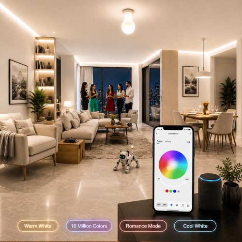 Image of Lumos Glow B22 9W Bluetooth Smart LED Bulb, Mobile App Control, RGB 16 Million Colors, Music Sync, Voice Control with Amazon Alexa & Google Assistant, Dimmable.