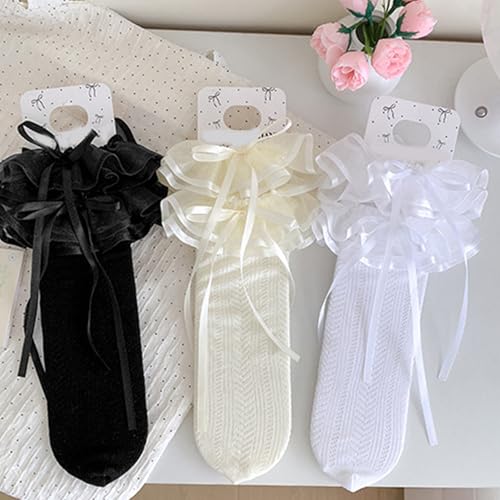 Girls Decorative Lace Knee Socks Breathable Fabric Elasticized Socks Stackable Design Sweet Fashion Seasonal Wear4