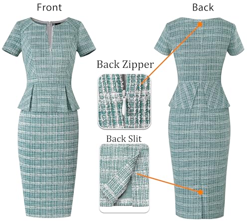 Image of VFSHOW Womens Work Business Office Front Zipper Peplum Bodycon Dresses Elegant Short Sleeve Slim Church Pencil Sheath Dress