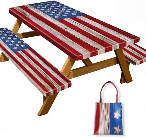 YPHCDO Picnic Table Cover with Bench Covers American Flag Waterpr...